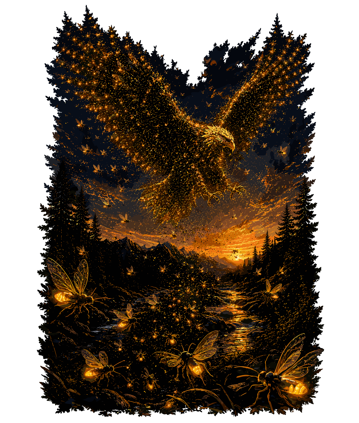 Nostalgic firefly scene with warm golden glow and summer evening atmosphere